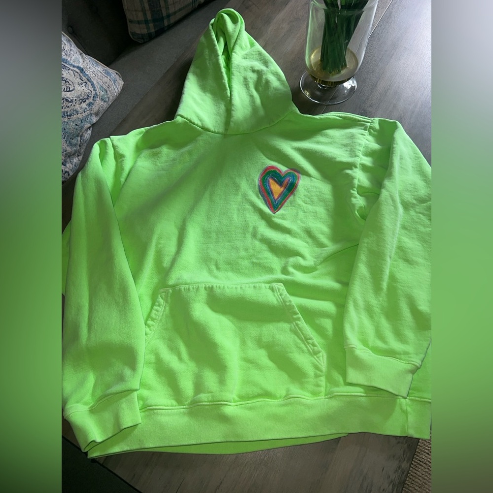 Kids worldwide Neon Green Hoodie with Heart Patch